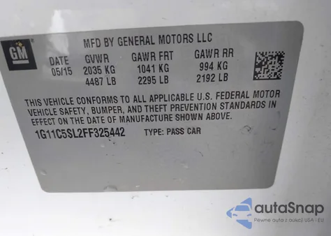 2015 Chevrolet Malibu 1Lt from USA, damaged, VIN 1G11C5SL2FF325442